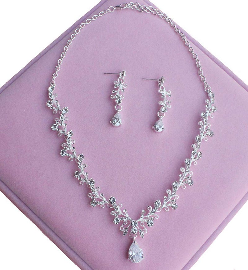 EverLove Bride Headdress Jewelry Wedding Necklace Earrings Set Crystal Crown Tiara A - Image 3